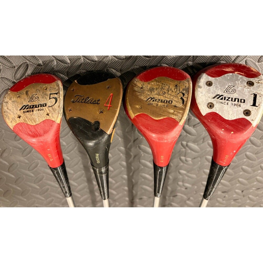 Set of Mizuno Proette Ladies 1 3 5 & Titleist 4 Wood Persimmon Drivers Rare Vtg
